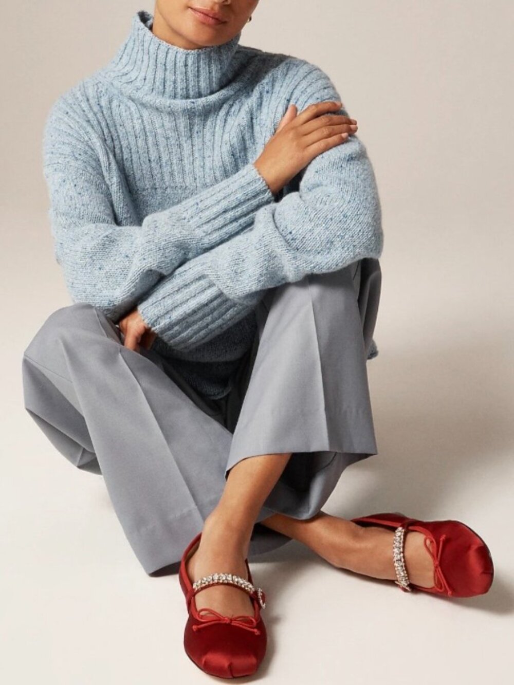 J.CREW LOGAN MARY JANE BALLET FLAT SHOES RED SATIN EMBELLISHED SZ 7.5